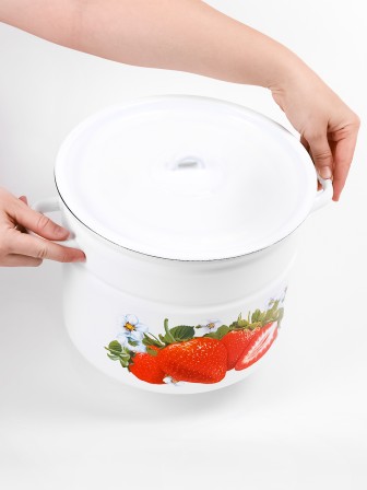 Кастрюля эмалированная 9 л, Стальэмаль 1с200с, Клубника садовая, белоснежный