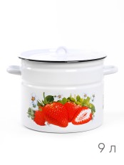 Кастрюля эмалированная 9 л, Стальэмаль 1с200с, Клубника садовая, белоснежный