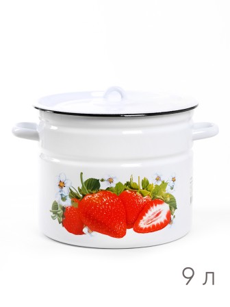 Кастрюля эмалированная 9 л, Стальэмаль 1с200с, Клубника садовая, белоснежный