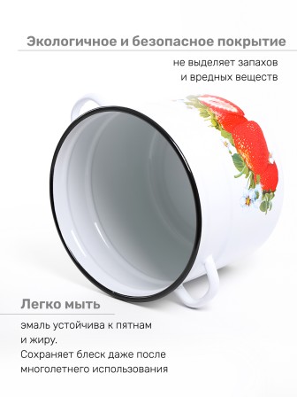 Кастрюля эмалированная 9 л, Стальэмаль 1с200с, Клубника садовая, белоснежный
