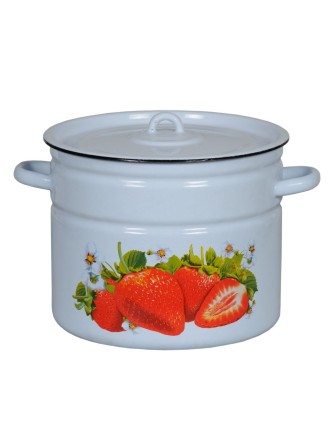 Кастрюля эмалированная 9 л, Стальэмаль 1с200с, Клубника садовая, серо-голубой