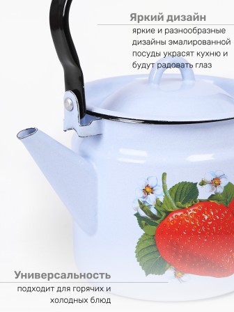 Чайник эмалированный  2 л, Стальэмаль 1с25с, Клубника садовая серо-голубой