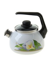 Чайник эмалированный  2 л, Стальэмаль 4с210я, Каллы белоснежный, со свистком