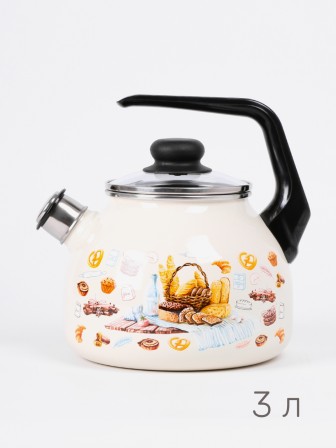 Чайник со свистком 3 л эмалированный 4с209я Хлеб/слоновая кость