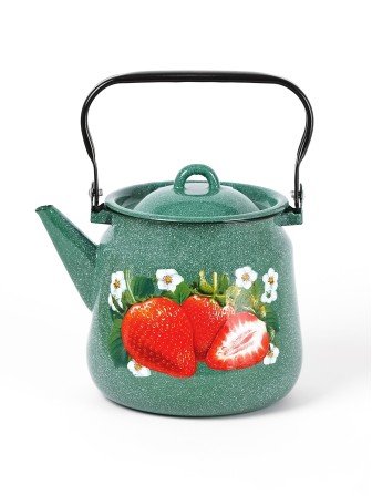 Чайник эмалированный  3,5 л, Стальэмаль 1с26с, Клубника садовая изумрудный