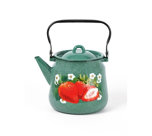 Чайник эмалированный  3,5 л, Стальэмаль 1с26с, Клубника садовая изумрудный
