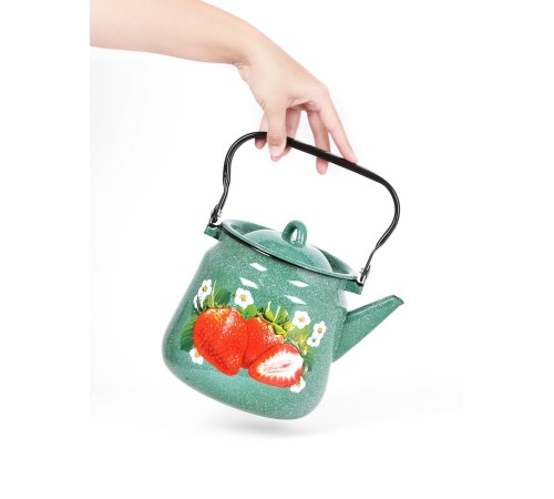 Чайник эмалированный  3,5 л, Стальэмаль 1с26с, Клубника садовая изумрудный