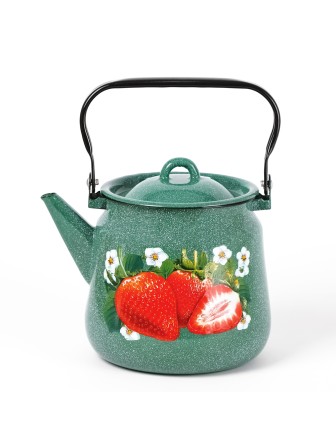 Чайник эмалированный  3,5 л, Стальэмаль 1с26с, Клубника садовая изумрудный