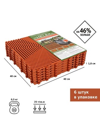 Плитка для садовых дорожек Helex 40х40х1,8 (6 шт) терракотовая