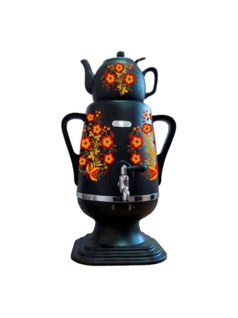 Самовар Добрыня 4 л ДО-428, керамический чайник 1 л, черный с росписью