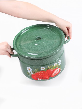 Кастрюля эмалированная 12,5 л, Стальэмаль 1с300с, Клубника садовая, изумрудный