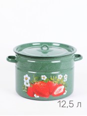 Кастрюля эмалированная 12,5 л, Стальэмаль 1с300с, Клубника садовая, изумрудный