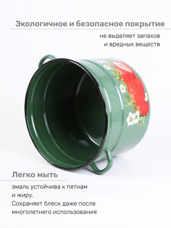 Кастрюля эмалированная 12,5 л, Стальэмаль 1с300с, Клубника садовая, изумрудный