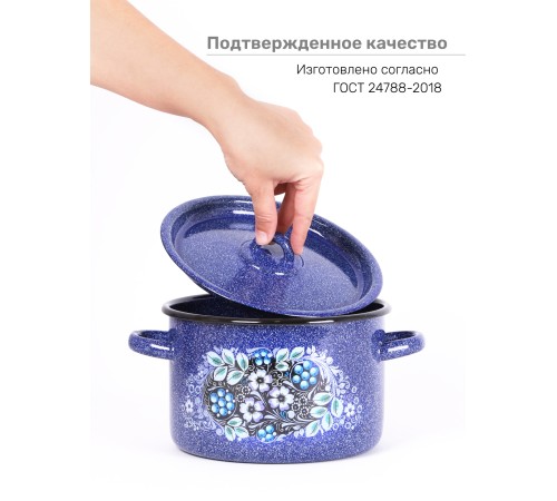 Кастрюля эмалированная 2,9 л, Стальэмаль 1с16с/1, Голубика, синий