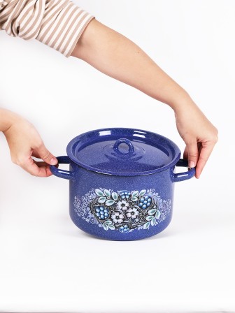 Кастрюля эмалированная 4,5 л, Стальэмаль 1с17с, Голубика, синий, с зерном