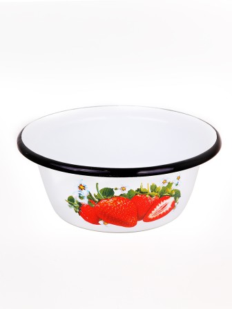 Миска эмалированная 0,8 л, Стальэмаль 1с5с, Клубника садовая, белоснежный