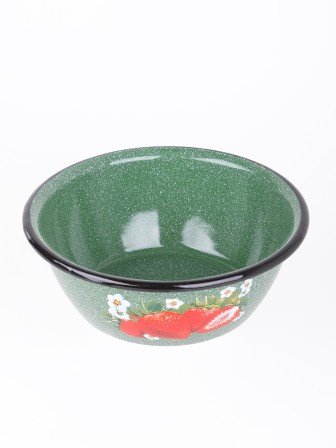 Миска эмалированная 1,5 л, Стальэмаль 1с7с, Клубника садовая, изумрудный