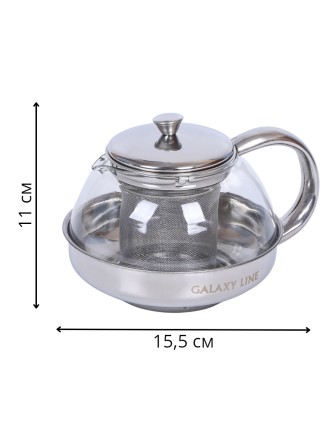 Чайник заварочный стеклянный 600 мл Mallony Menta-600 корпус из нержавеющей стали