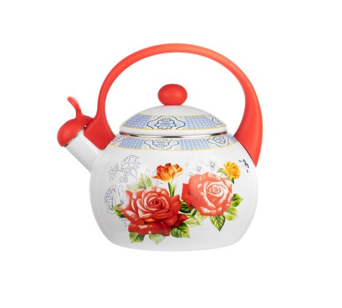Чайник LARA LR00-20 RED эмаль, 2.5 л, свисток, индукционное дно