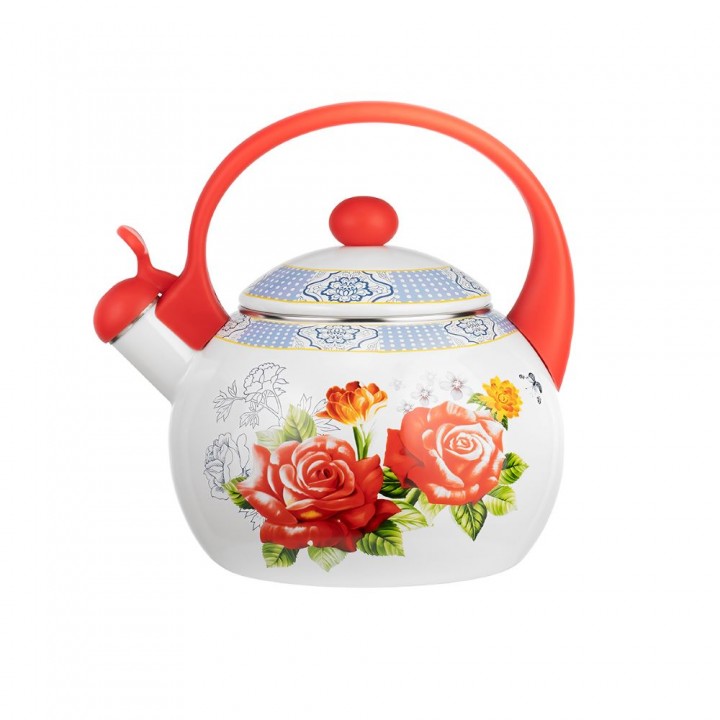 Чайник LARA LR00-20 RED эмаль, 2.5 л, свисток, индукционное дно