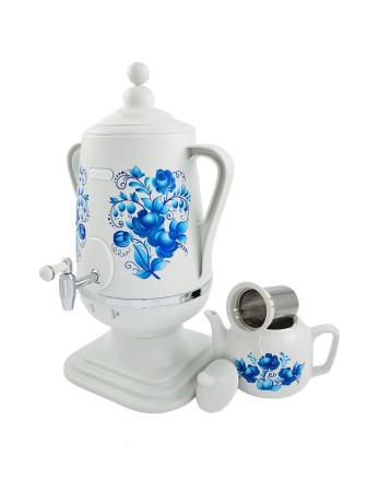 Электрочайник-самовар Добрыня 4.0 л DO-421 гжель + керамический заварочный чайник 1.0 л