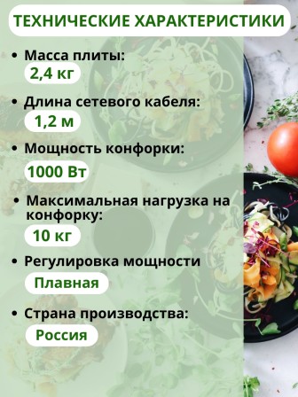 Электроплитка Мечта-112Ч чёрная 1-конфорочная (закрытый ТЭН, чугун) 1.0 кВт