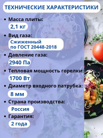 Плита газовая МЕЧТА-100М одногорелочная настольная черная