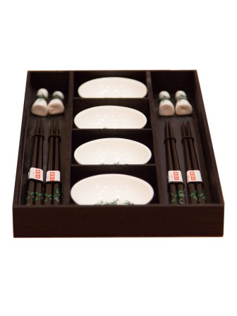 Набор для суши № 40400 на четыре персоны, рисунок - бамбук (4 пиалы, 4 пары палочек для еды, 4 подставки для палочек) 