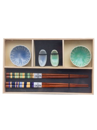 Набор для суши № 40448 "Бирюза" на 2 персоны (2 пиалы, палочки 2 пары, подставки для палочек) 