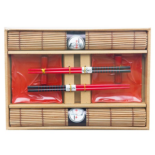 Набор для суши № 40450 "Самурайский огонь" на 2 персоны (2 пиалы, палочки 2 пары, подставки для палочек, 2 коврика) 