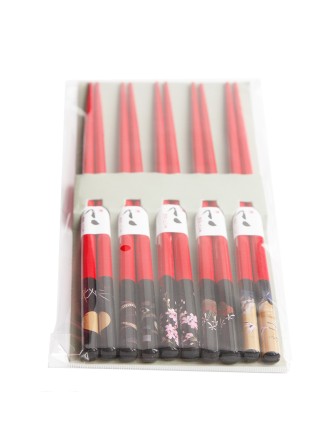 Палочки для суши бамбуковые 40430 "Пейзажи", 5 пар, красные