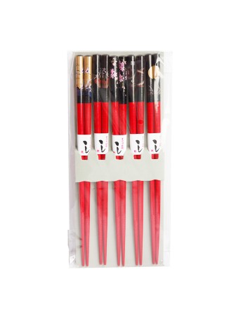 Палочки для суши бамбуковые 40430 "Пейзажи", 5 пар, красные