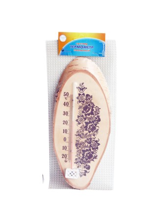 Термометр комнатный деревянный "Березка" Д-10 исполнение 3  (Цветочный орнамент)