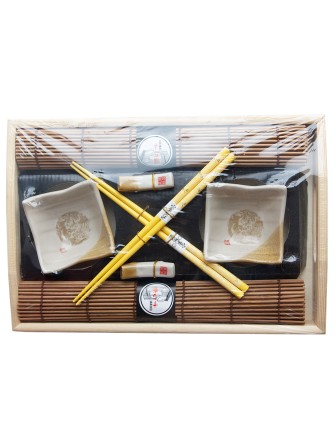 Набор для суши № 40403 "Глубокие пиалы" на 2 персоны (2 пиалы, палочки 2 пары, подставки для палочек, коврики) 