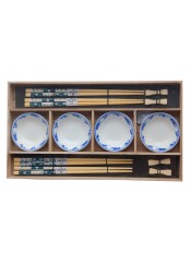 Набор для суши № 40456 "Синева" на четыре персоны, рисунок - бамбук (4 пиалы, 4 пары палочек для еды, 4 подставки для палочек) 