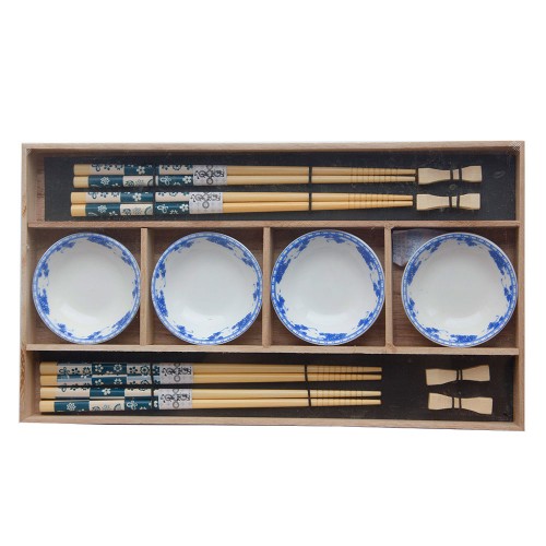 Набор для суши № 40456 "Синева" на четыре персоны, рисунок - бамбук (4 пиалы, 4 пары палочек для еды, 4 подставки для палочек) 