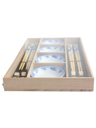 Набор для суши № 40456 "Синева" на четыре персоны, рисунок - бамбук (4 пиалы, 4 пары палочек для еды, 4 подставки для палочек) 