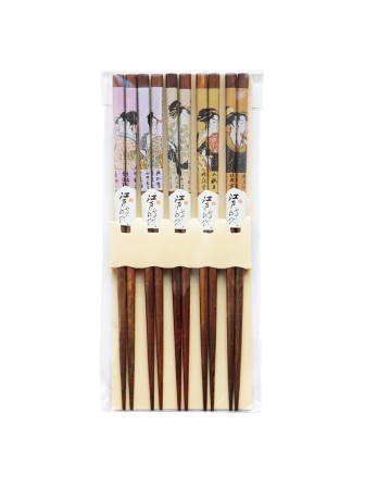 Палочки для суши бамбуковые 40358 "Девушки", 5 пар, коричневые