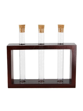 Деревянная подставка с пробирками для декорирования (3 пробирки), цвет вишня