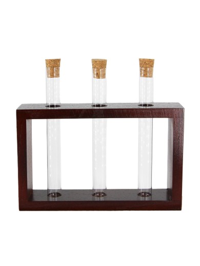 Деревянная подставка с пробирками для декорирования (3 пробирки), цвет вишня