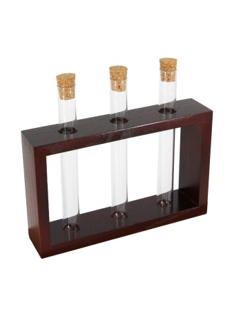 Деревянная подставка с пробирками для декорирования (3 пробирки), цвет вишня