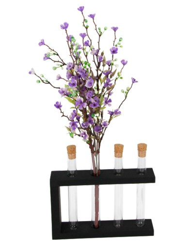 Деревянная подставка с пробирками для декорирования (4 пробирки), цвет черный