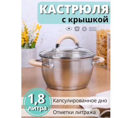 Кастрюля из нержавеющей стали 1,8 л Mallony Fortuna с крышкой