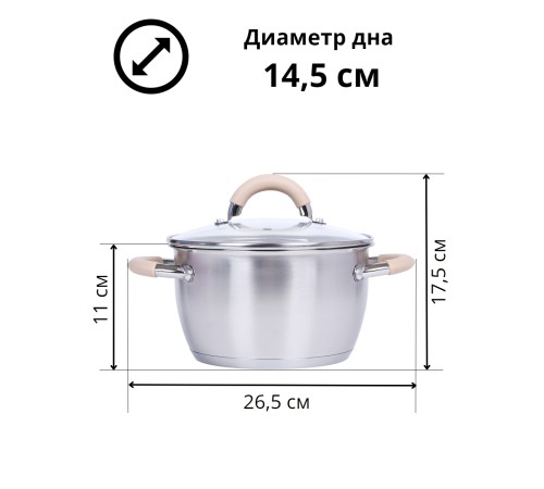Кастрюля из нержавеющей стали 2,5 л Mallony Fortuna с крышкой для индукционной плиты