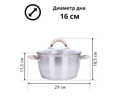 Кастрюля из нержавеющей стали 3,3 литра Mallony Fortuna с крышкой, капсулированное трехслойное дно