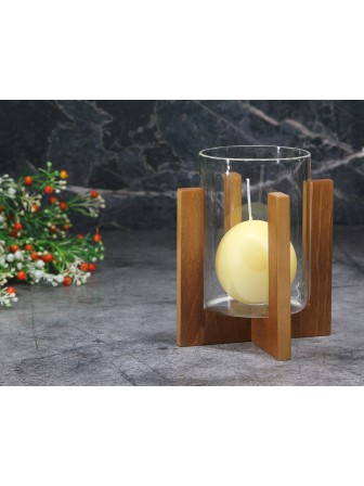 Подсвечник стеклянный на деревянной подставке Стеклоприбор, цвет орех, 80/110 мм