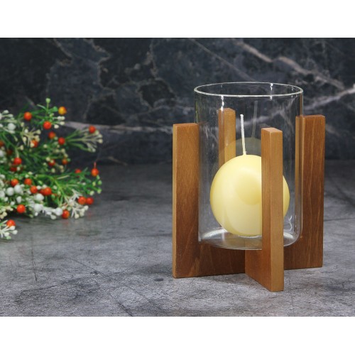 Подсвечник стеклянный на деревянной подставке Стеклоприбор, цвет орех, 80/110 мм