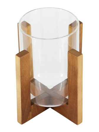 Подсвечник стеклянный на деревянной подставке Стеклоприбор, цвет орех, 80/110 мм
