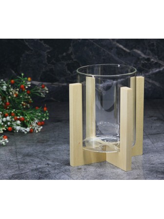 Подсвечник стеклянный на деревянной подставке, цвет натуральный, 90/118 мм