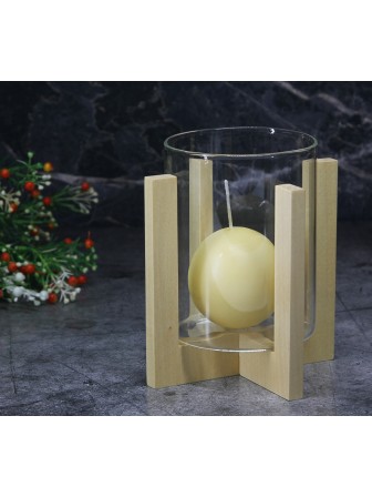 Подсвечник стеклянный на деревянной подставке, цвет натуральный, 90/118 мм